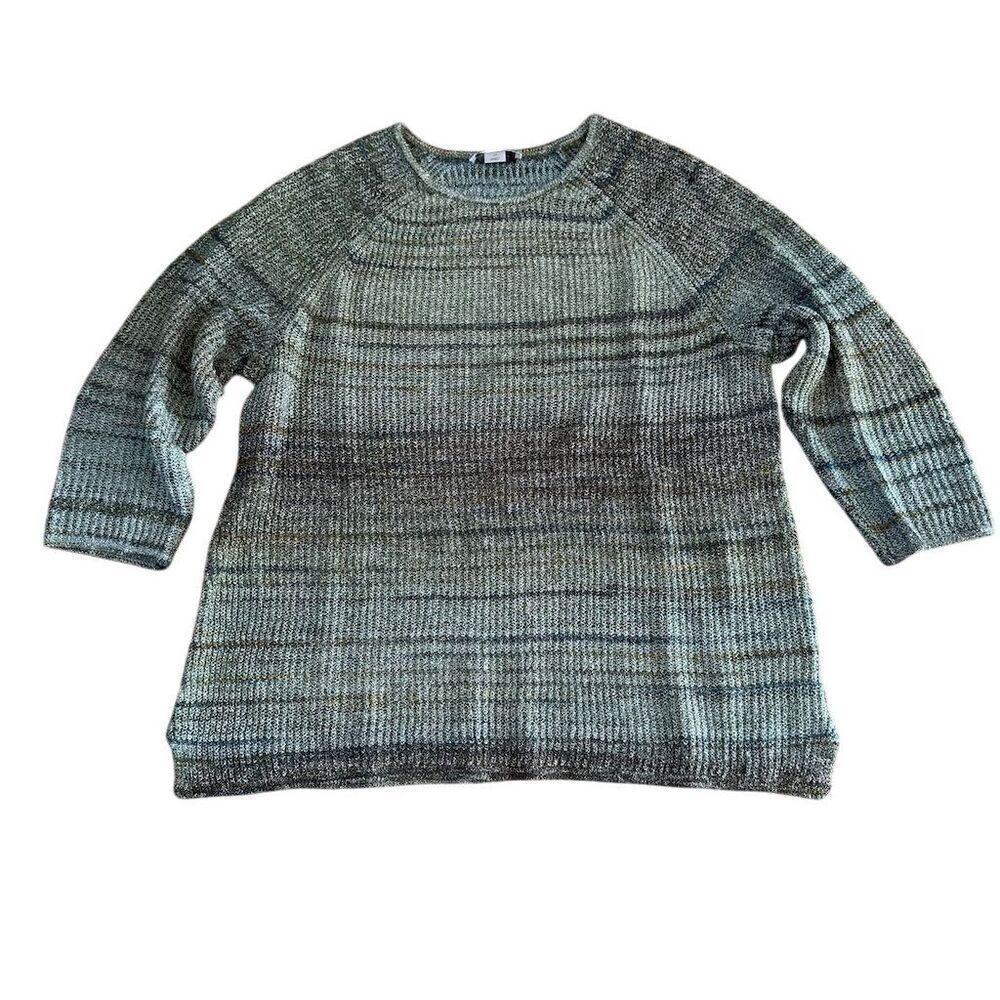 CJ Banks Women's Pullover Sweater Green Multicolor Crewneck Size 1X (16/18W)